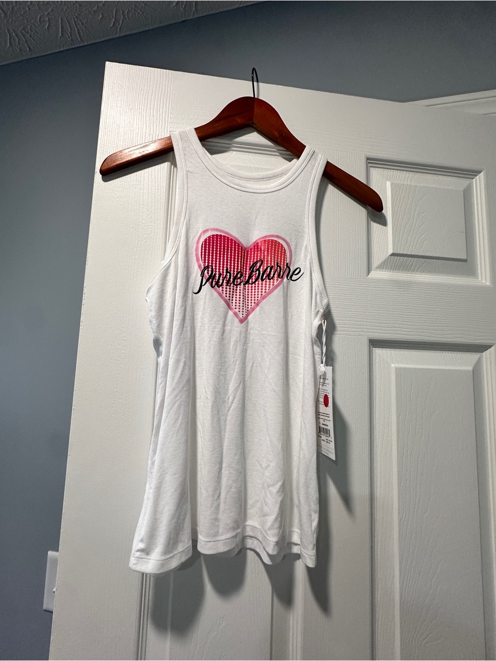 Pure Barre Women’s White Tank Top with Pink Heart Graphic